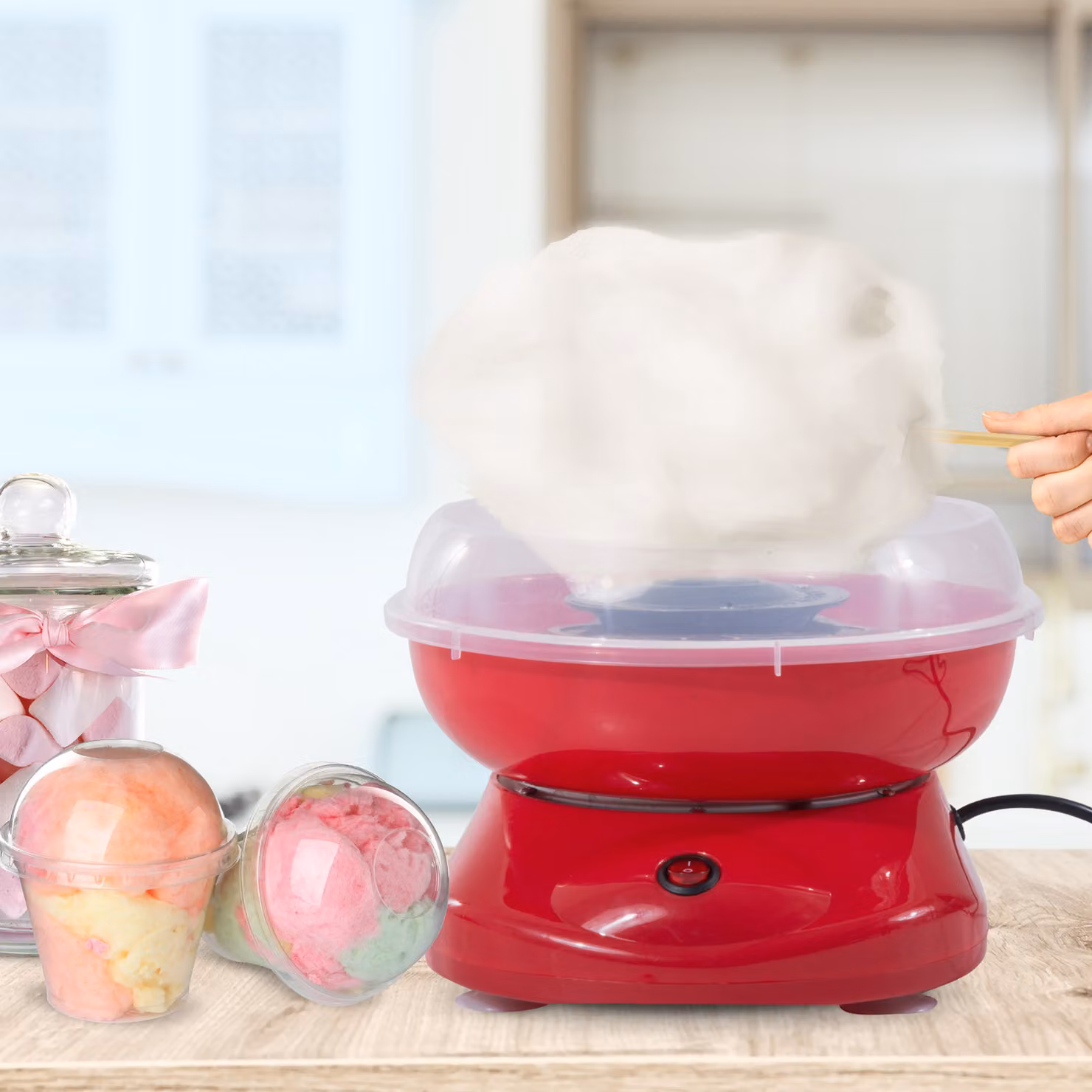 HOMCOM Electric Cotton Candy Maker with 450W Motor and Sugar Scoop in Red – 2