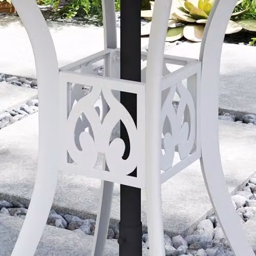 Outsunny Round Garden Dining Table with Parasol Hole, White, W: 78 cm, D: 78 cm, H: 74 cm – 6