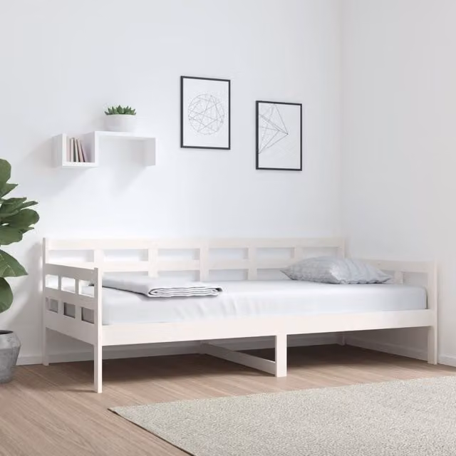 Berkfield Home Rustic White Solid Wood Pine Day Bed W/D/H: 190 x 90 x 0 cm