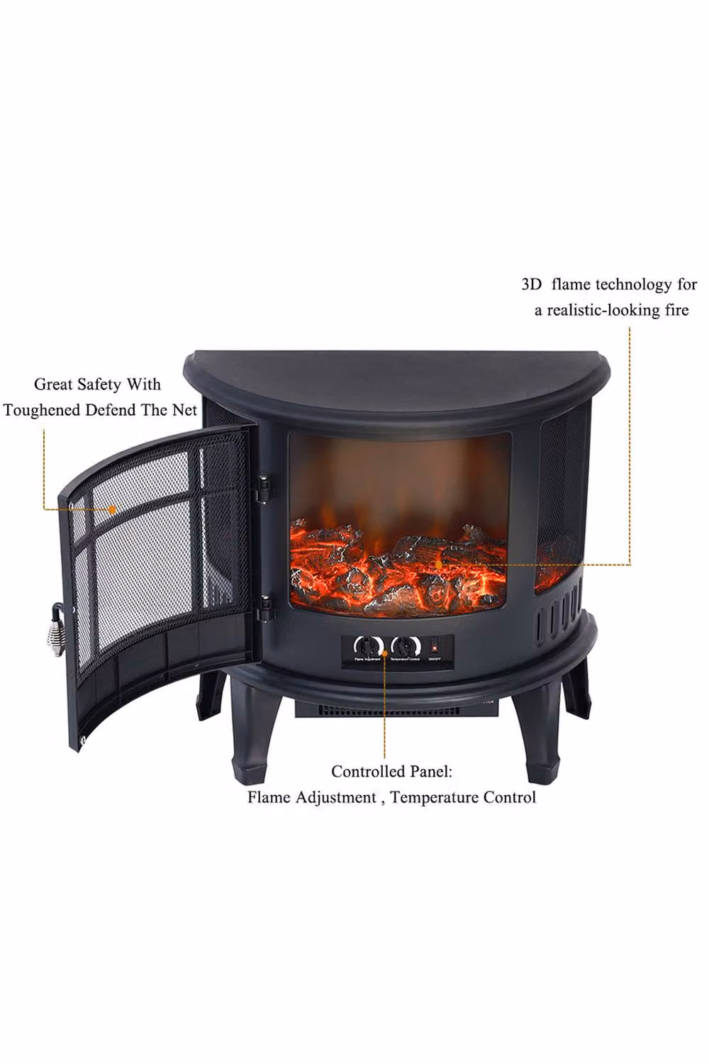 Living and Home 24 Inch Freestanding Electric Fireplace Stove Heater with Log Set in Black – 5