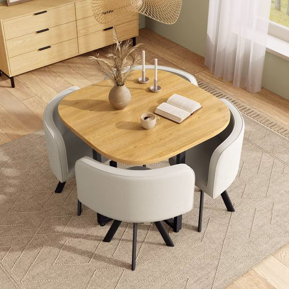 Matteo Square 4-Seater Dining Set with Oak MDF Table and Beige Chairs – 2
