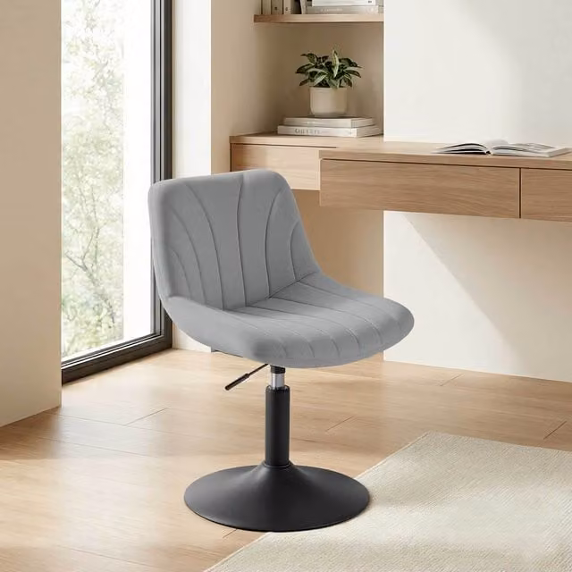 VASAGLE Grey Velvet Dressing Table Chair, Height Adjustable Swivel Bar Stool with Back