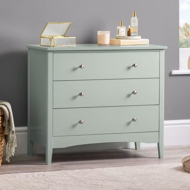 Christow Sage 3 Drawer Modern Chest of Drawers in Light Green, W/D/H: 80 x 40 x 70 cm