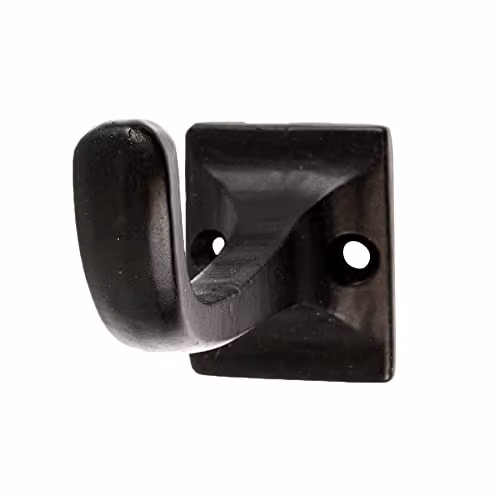 Hammer and Tongs Matt Black Powder-Coated Iron Square Back Curved Hook, W: 3.0 cm, H: 4.5 cm – 1