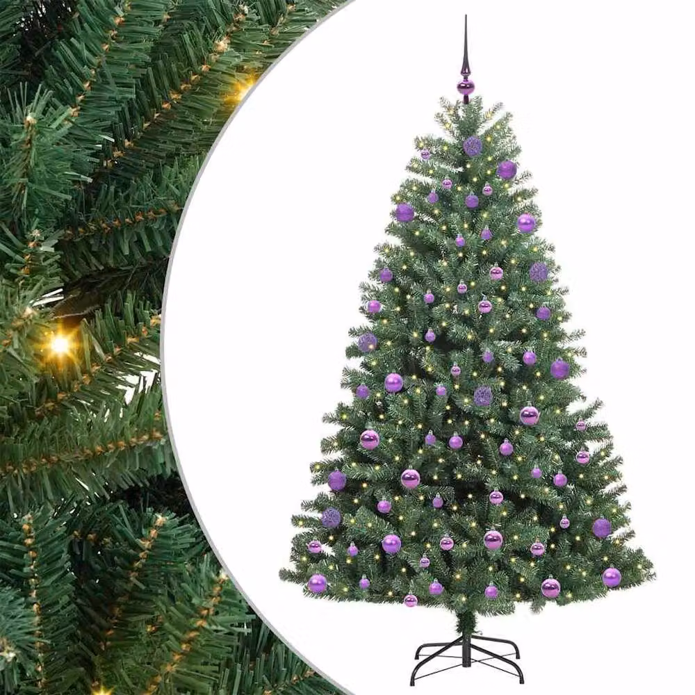 Berkfield Home Artificial Hinged Christmas Tree in Green, Height: 210 cm – 2