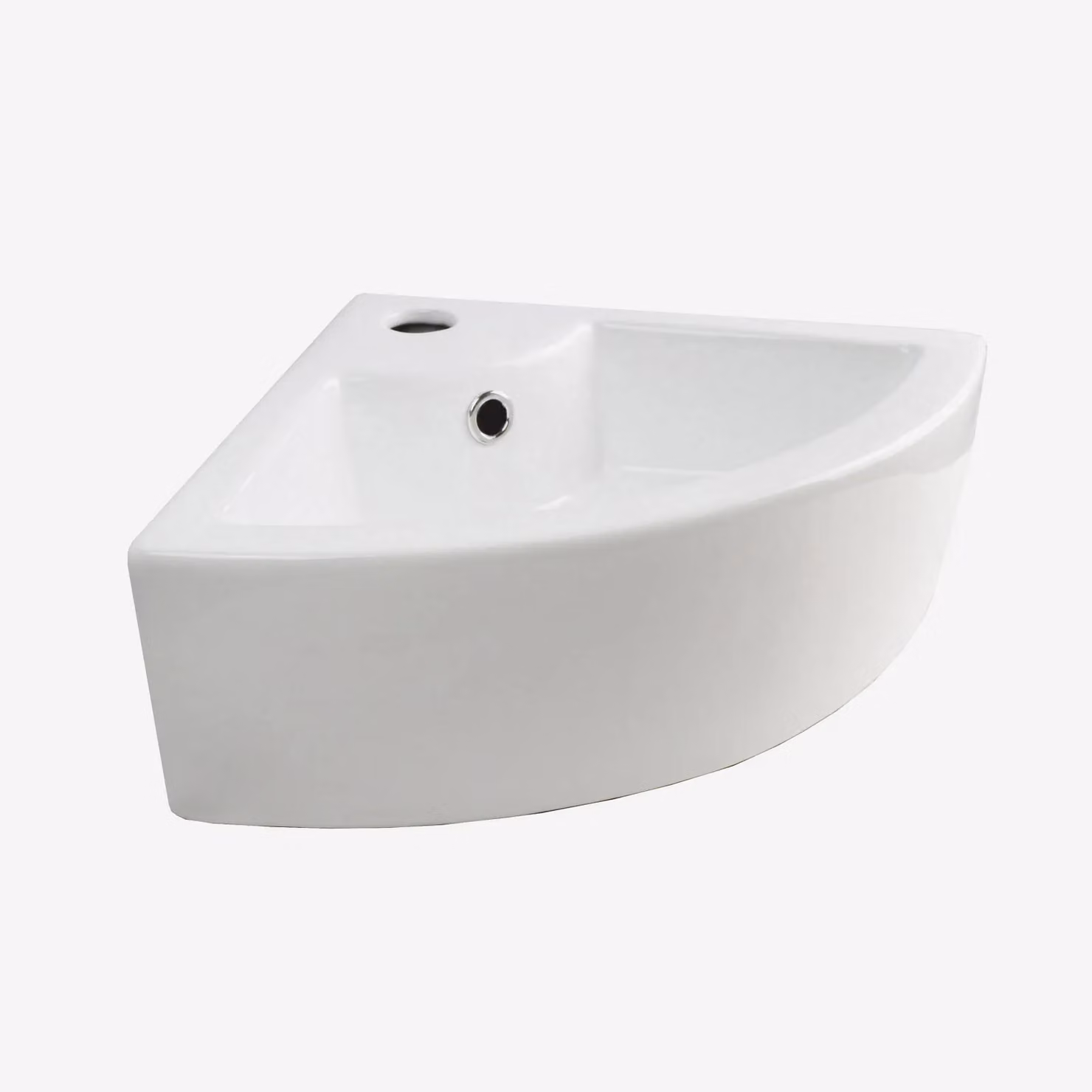 Nes Home White Ceramic Quarter Circle Corner Wall Hung Cloakroom Basin with Waste, W: 46.5 cm, D: 32.5 cm – 2