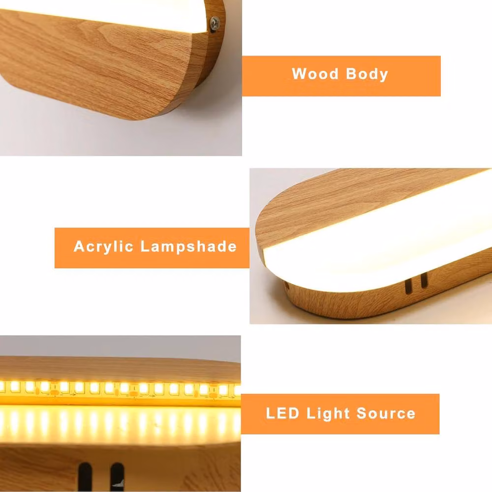 Goeco Modern Scandinavian Wooden LED Wall Light, 7W Warm White 3000K, White and Wood – 5