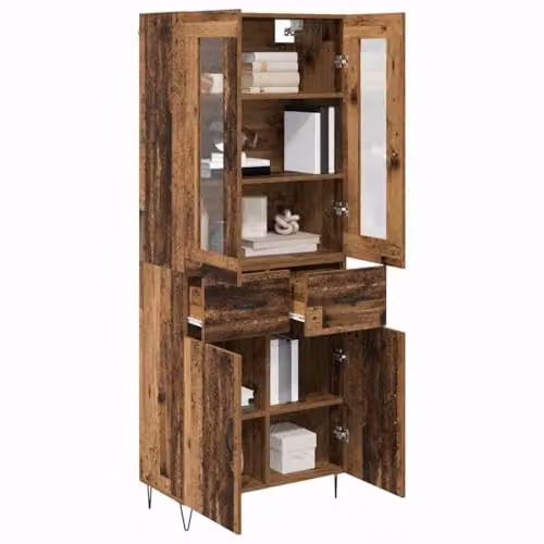 vidaXL Modern Highboard in Brown Old Wood with Hinged Doors and Internal Shelves, W/D/H: 69.5 x 34 x 90 cm
