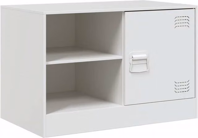 Berkfield Home White Metal TV Cabinet with Hinged Doors and Internal Shelves W/D/H: 67 x 39 x 44 cm