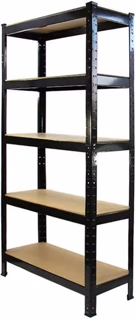 Monstershop Heavy Duty 5 Tier Metal and MDF Shelving Unit, Black, W: 75 cm, D: 30 cm, H: 150 cm