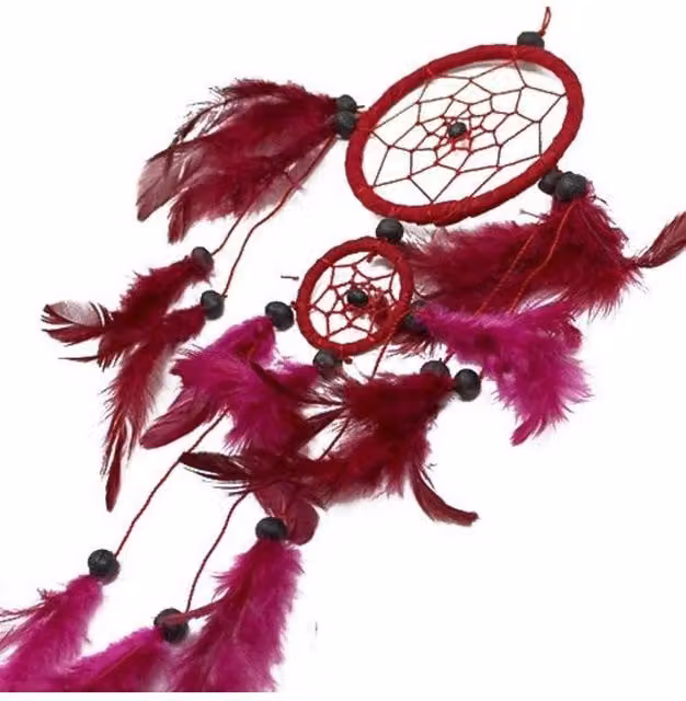 KDMD Bali Dreamcatcher Medium Round Ethnic Geometric Hanging Decoration in Black, White and Red