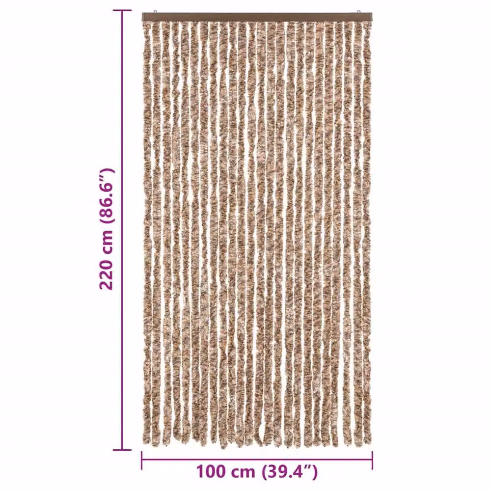 Berkfield Home Chenille Fly Curtain in Beige and Dark Brown, W: 100 cm, H: 220 cm – 6