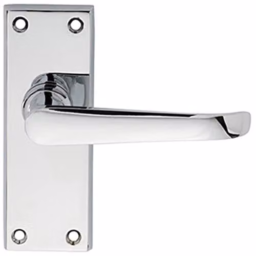 Loops Pair of Straight Victorian Handles on Latch Backplate, Polished Chrome, W: 150 mm, H: 42 mm