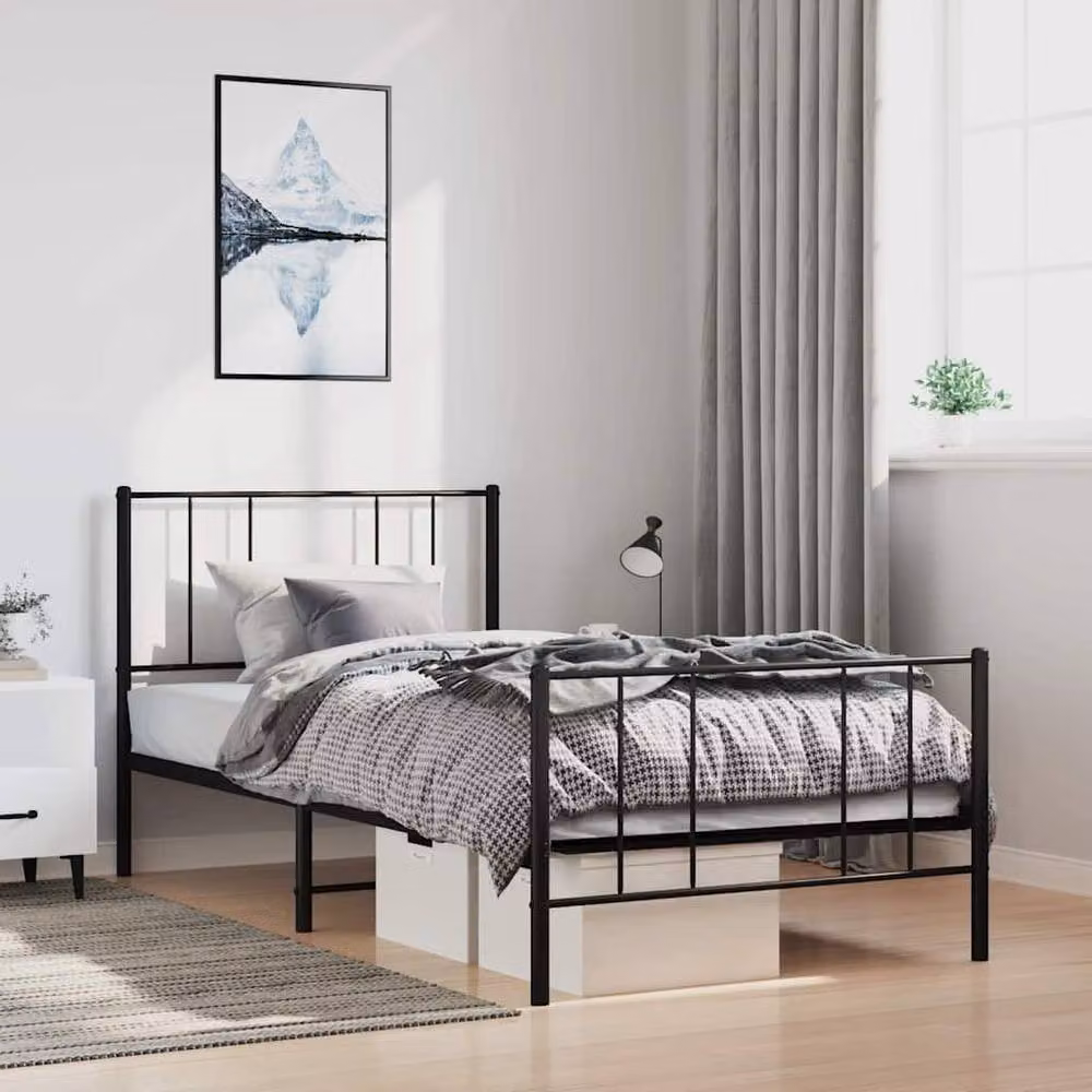 Berkfield Home Metal Bed Frame with Headboard and Footboard in Black, W/D/H: 100 x 190 cm – 2