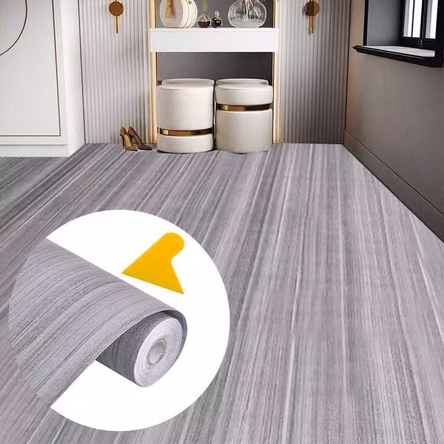 Ventryn Self-Adhesive Grey Wood Effect Waterproof Vinyl Flooring Roll, 10m – 1