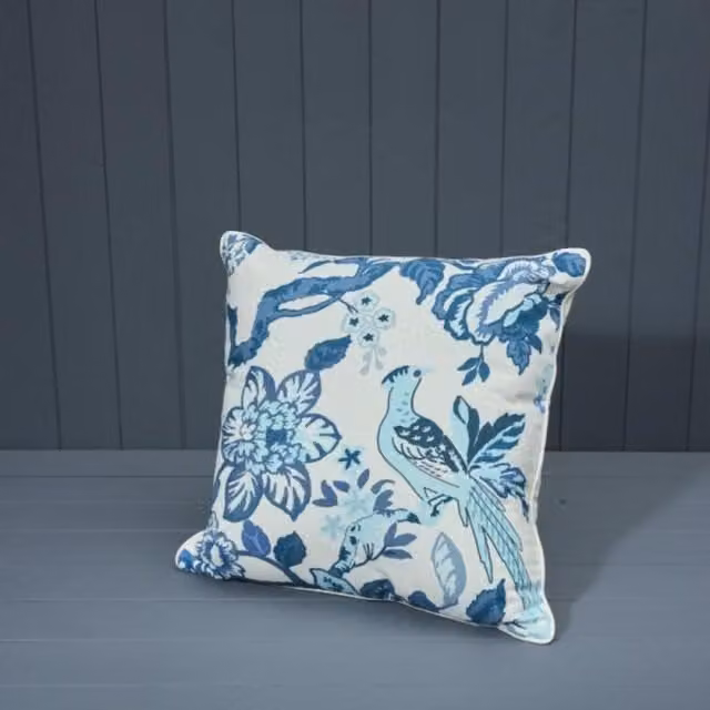 KDMD Blue Floral Printed Square Cotton Cushion with Removable Washable Cover