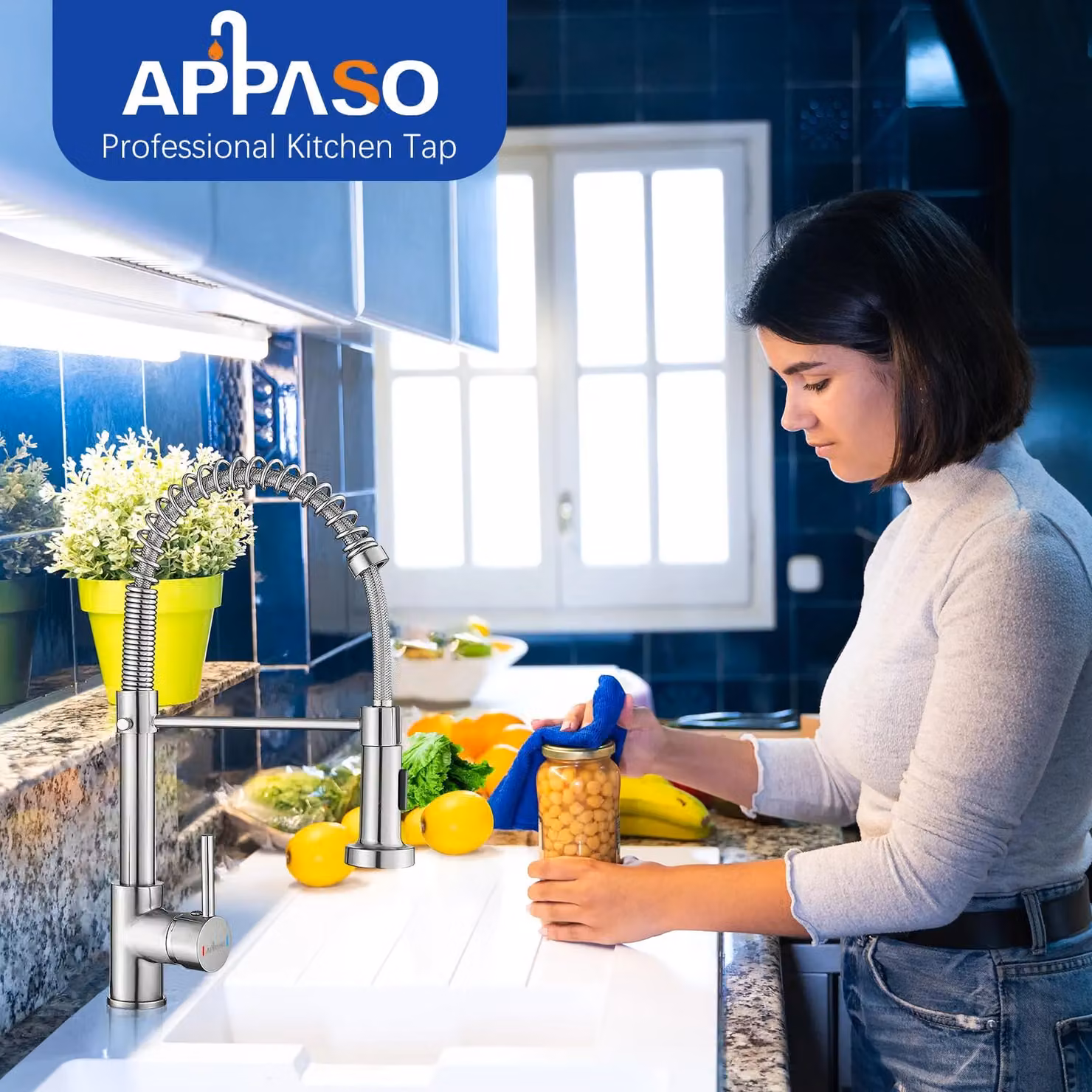 Appaso Single Lever Kitchen Sink Mixer Tap with Pull Out Spout and Spray Function in Silver or Gold – 3