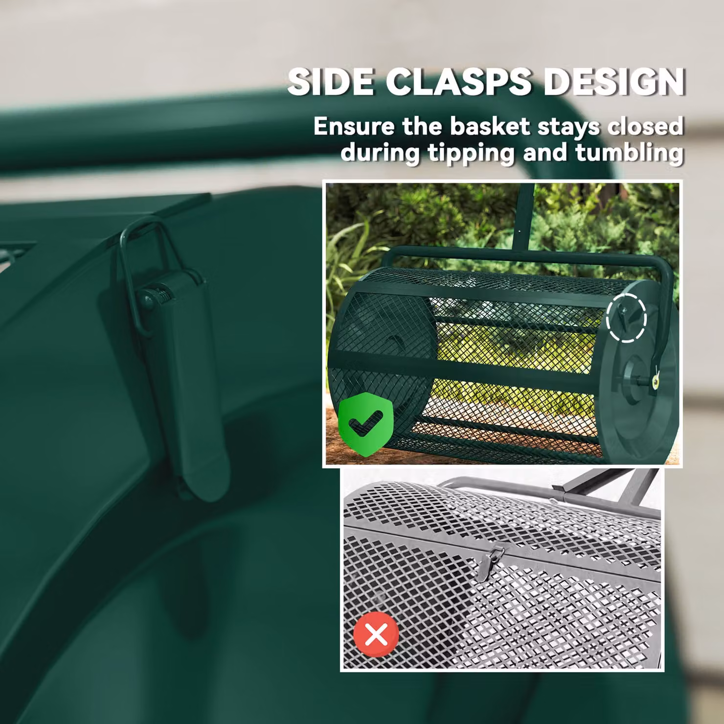 Outsunny Green Compost Spreader with Height Adjustable T-Shaped Handle and Metal Mesh Basket – 5