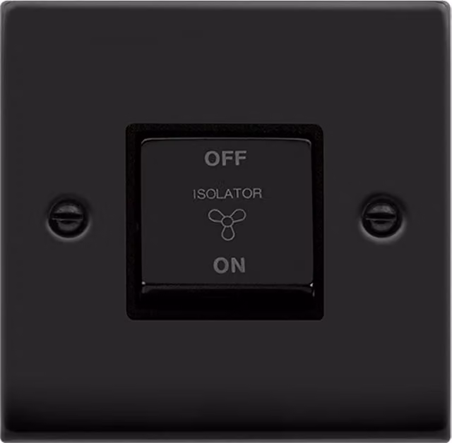SE HOME Matt Black 1 Gang Flush Plate Fan Isolation Switch