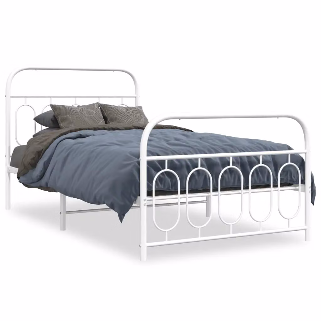 Berkfield Home Metal Bed Frame with Footboard, White, W: 107 cm, L: 203 cm – 2
