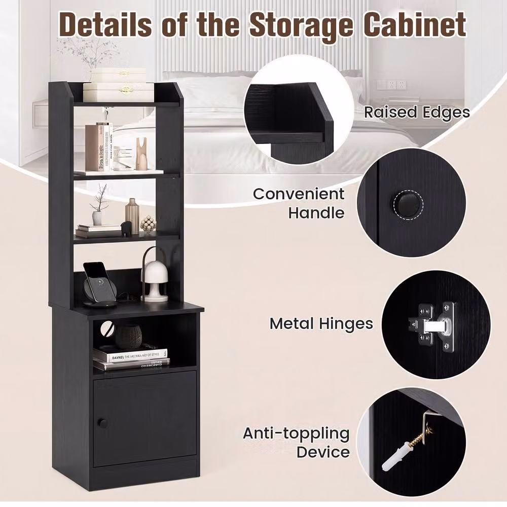 Costway 6-Tier Wooden Nightstand and Home Organiser Storage Cabinet in Black – 3