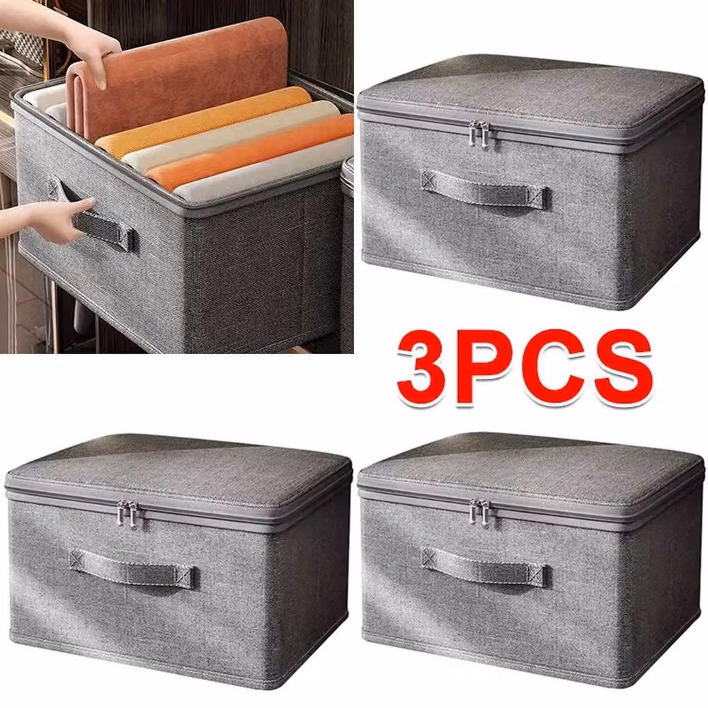 NESTLUNE Set of 3 Large Foldable Canvas Storage Boxes in Grey – 2