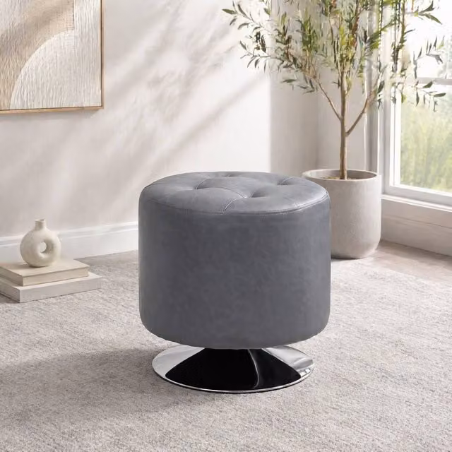 STILVORA Swivel Stool with Grey Faux Leather and Metal Base – 1