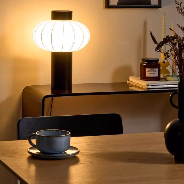 Wyld and Coco Modern Rubberwood Table Lamp with Black Nylon Shade – 1