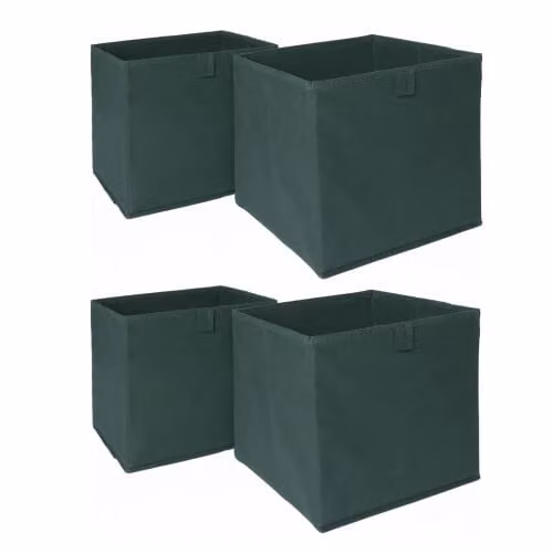OHS Set of 4 Fabric Collapsible Storage Boxes in Green, W/D/H: 27 x 27 x 27 cm