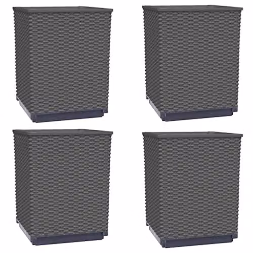 vidaXL Set of 4 Black Polypropylene Planter Tubs, W/D/H: 30 x 30 x 37 cm