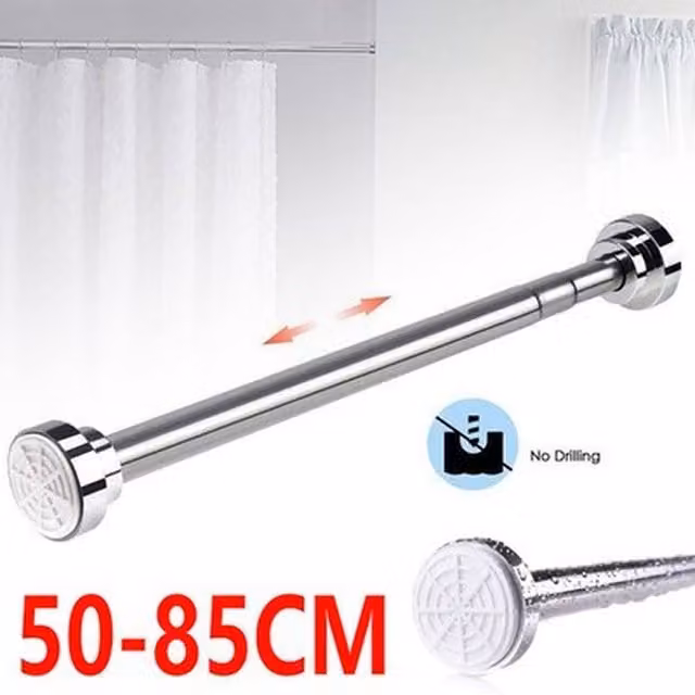 NESTLUNE Silver Stainless Steel Extendable Tension Curtain Rod for Windows and Showers, W: 50-85 cm