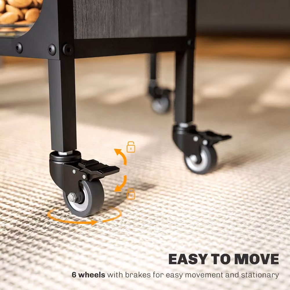 STILVORA Modern Grey Extendable Drop Leaf Dining Table with Castors and Storage Shelf – 6