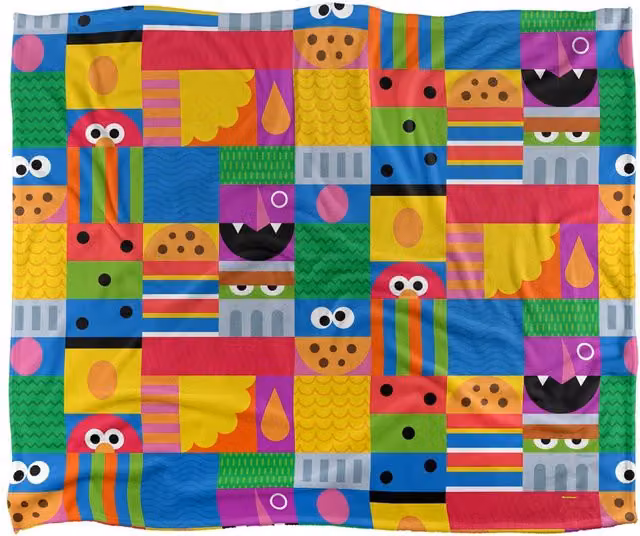 Sesame Street Squares Silky Touch Super Soft Fluffy Throw Blanket, White and Multicolour, W: 152 cm, D: 127 cm