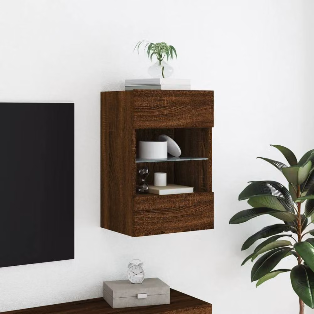 Berkfield Home Modern Wall Mounted TV Cabinet with Integrated LED Lighting in Brown Oak, W/D/H: 60.5 x 40 x 30 cm – 5