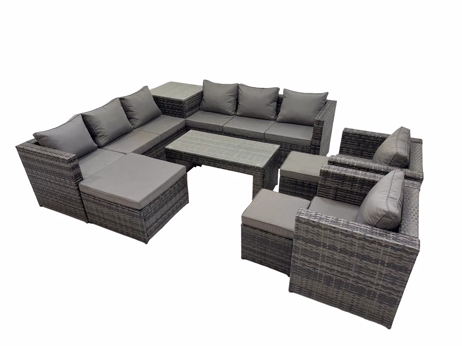 Fimous 11 Seater Rattan Outdoor Furniture Set with L-Shape Corner Sofa, Ottoman and Coffee Table in Dark Grey – 2