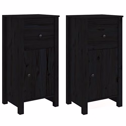vidaXL Set of 2 Solid Wood Pine Sideboards and Storage Cabinets in Black, W/D/H: 80 x 40 x 35 cm – 1
