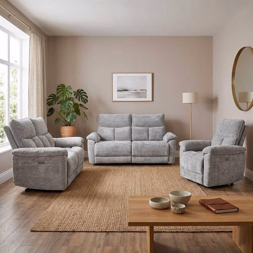 Furnishings For Less UK Kent Electric Reclining 3 Piece Fabric Sofa Suite in Grey with USB Charging – 2