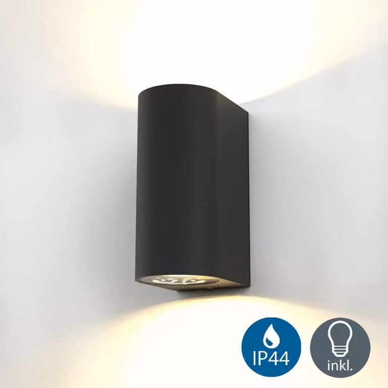 B.K.Licht Black Modern Round Metal LED Outdoor Wall Light with GU10 Bulbs