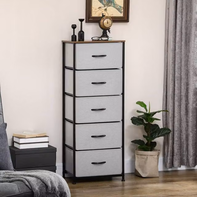 STILVORA Modern Grey Chest of Drawers with Metal Frame
