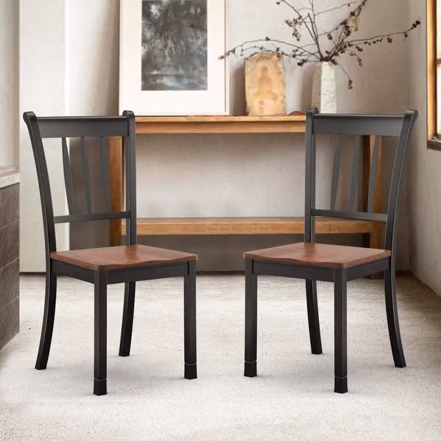 Costway Set of 2 Modern Kitchen Dining Chairs in Black with Wood and Metal Construction