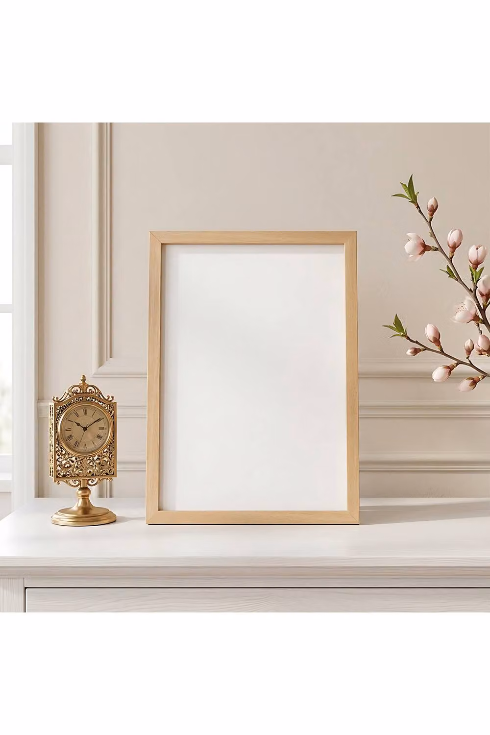 Living and Home Minimalist Single Magnetic Wood Picture Photo Frame in Sand Brown, W/D/H: 34.8 x 26.2 x 1.0 cm – 2