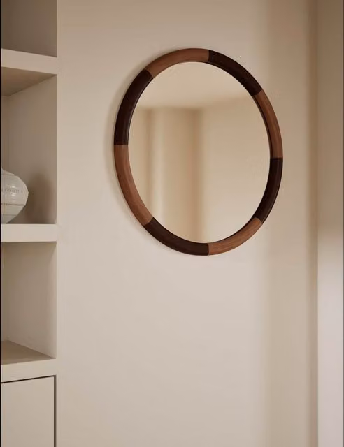 M&S Marlowe Classic Round Wood Wall Mirror in Natural Brown
