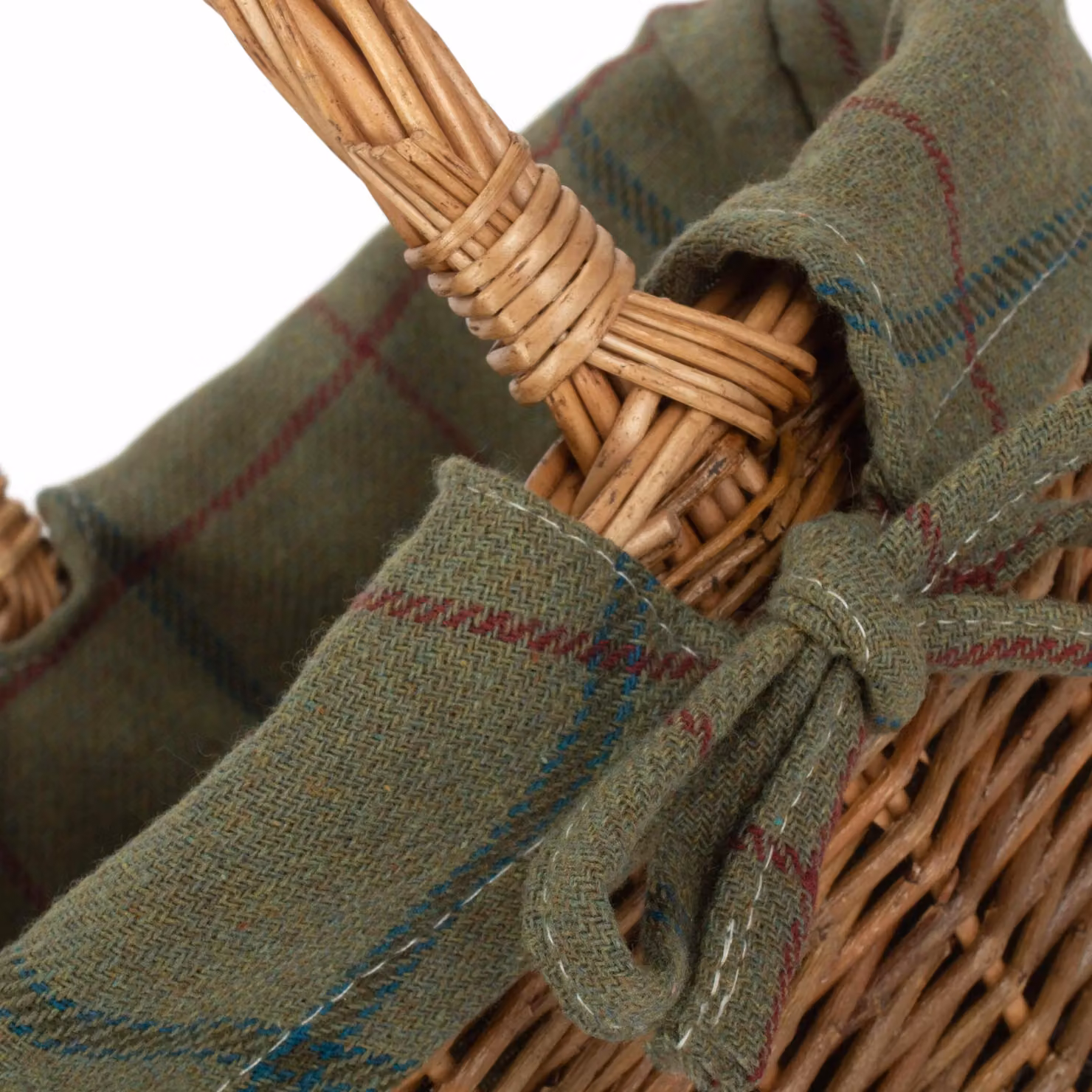 Red Hamper Wicker Oval Shopping Basket with Cotton Lining in Green and Red, Small, W/D/H: 30.0 x 20.0 x 42.0 cm – 3