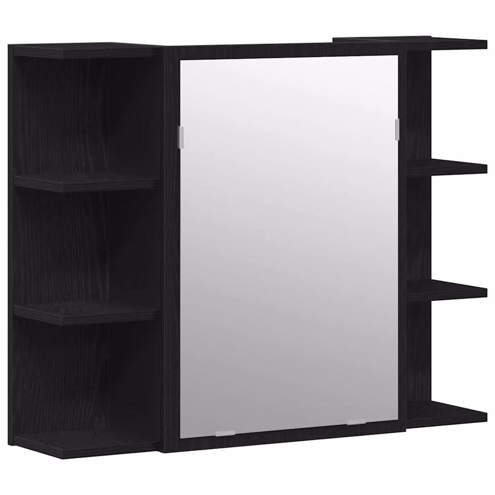 Berkfield Home Black Oak Solid Wood Compact Wall Mounted Mirror Cabinet – 3