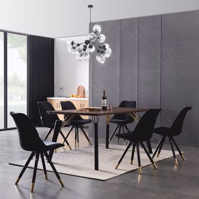 Life Interiors Sofia Cosmo LUX Modern Rectangular Dining Set with Table and 6 Chairs in Black and Gold