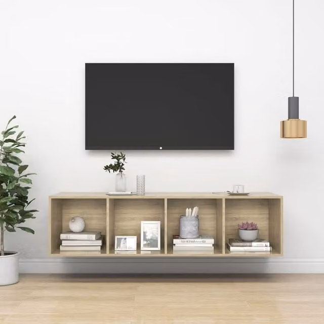 Berkfield Home Wall-mounted TV Cabinet in Sonoma Oak, Brown, W/D/H: 37 x 37 x 142.5 cm
