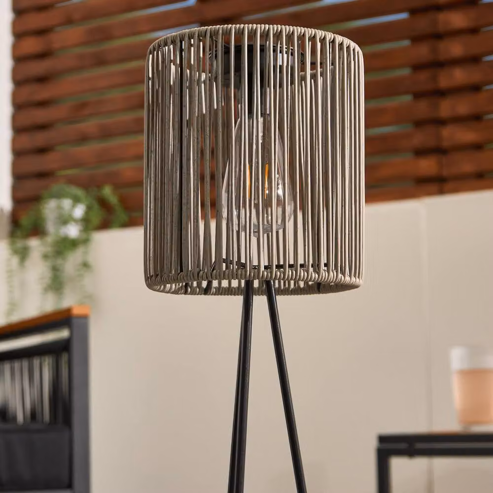 OHS Rattan Solar Floor Lamp in Grey with Dusk Sensor for Outdoor Garden and Patio – 4
