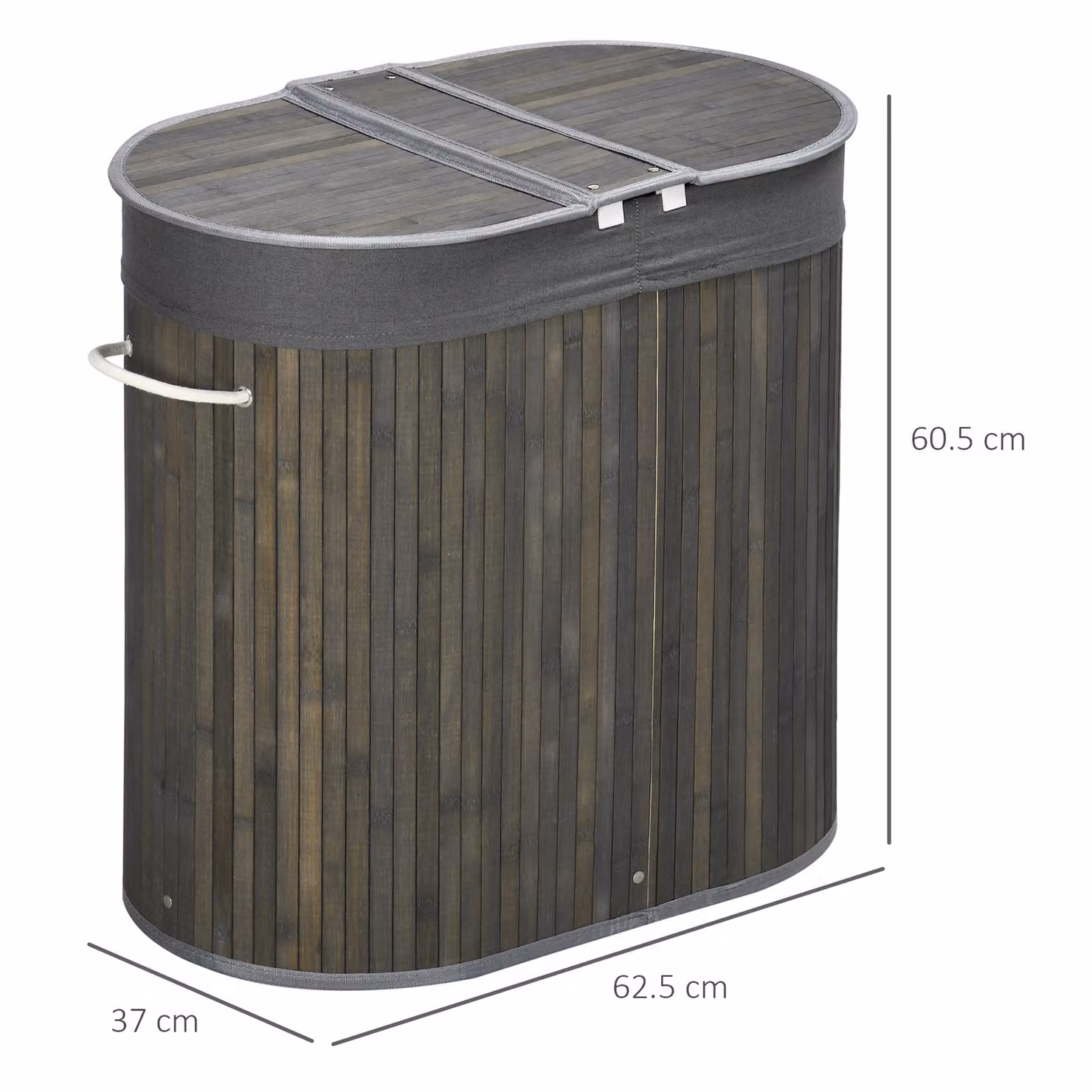 HOMCOM Bamboo 100L Dual-Compartment Laundry Hamper with Lid and Removable Cotton Liners, Grey – 3