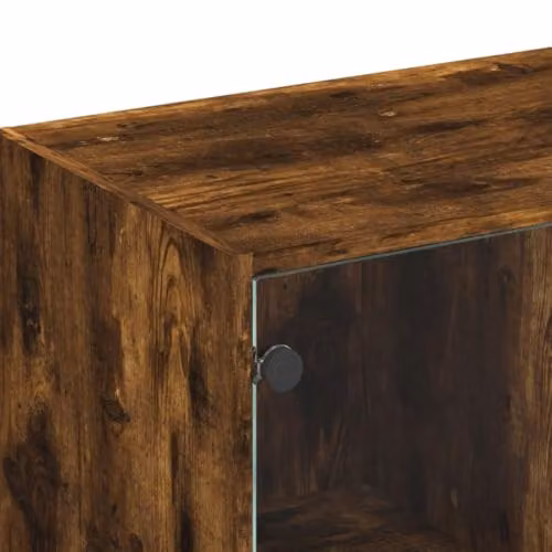 vidaXL Modern TV Cabinet with Glass Doors in Smoked Oak Brown, W: 102 cm, D: 37 cm, H: 42 cm – 5