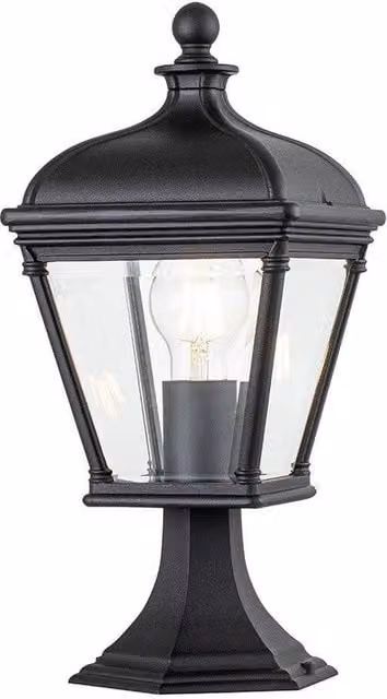 Netlighting Bayview Black Outdoor Pedestal Lantern with Glass and Aluminium, IP44